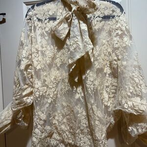 Elegant Cream Lace Blouse with Bow